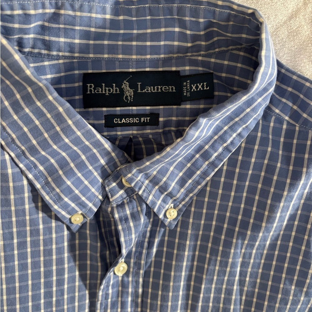 Ralph Lauren Men’s XXL Short Sleeve Navy Checkered Button Down Shirt